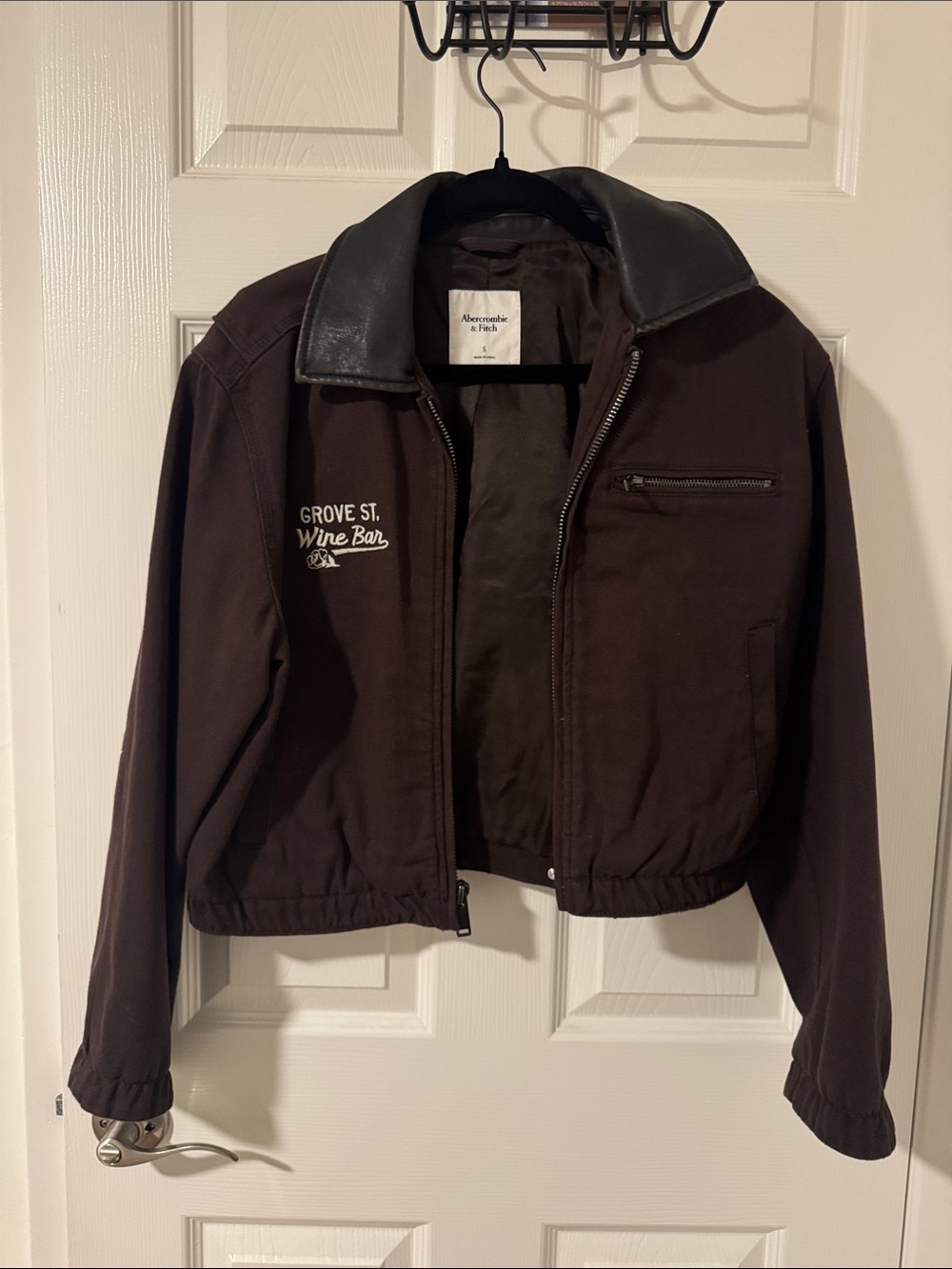 Abercrombie & Fitch Brown Bomber Jacket with Black leather Collar